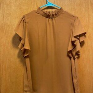 High Neck Flutter Sleeve Blouse